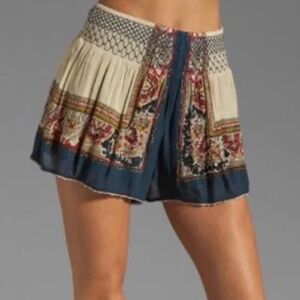 Free People Color Between Borders Shorts Multi Color Print Smocked Boho Festival